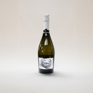 bottle of Prosecco on a light gray background