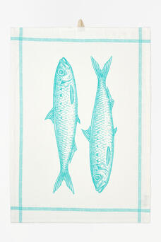 Blue Fish Print Tea Towel