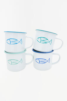 Set of Four Fish Enamel Mugs