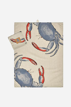Blue & Red Crab Tea Towel