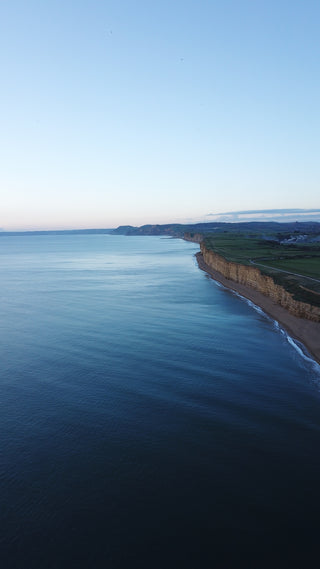 aerial view of hive beach cliffs and sea